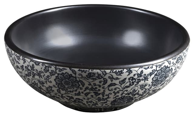 Umywalka nablatowa ceramiczna PRIORI Ø 41 cm czarna z niebieskim wzorem