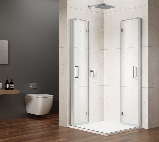 LORO składane drzwi prysznicowe do wnęki, z rogu 700mm, szkło czyste