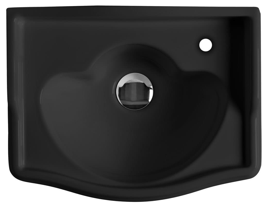RETRO umywalka ceramiczna 41x30cm, otwór na baterię z prawej strony, bez przelewu, czarny mat