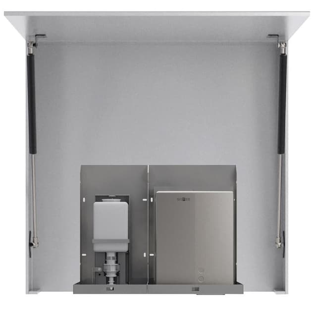 BASIC Szafka z lustrem 800 mm z automatycznym dozownikiem mydła i suszarką do rąk