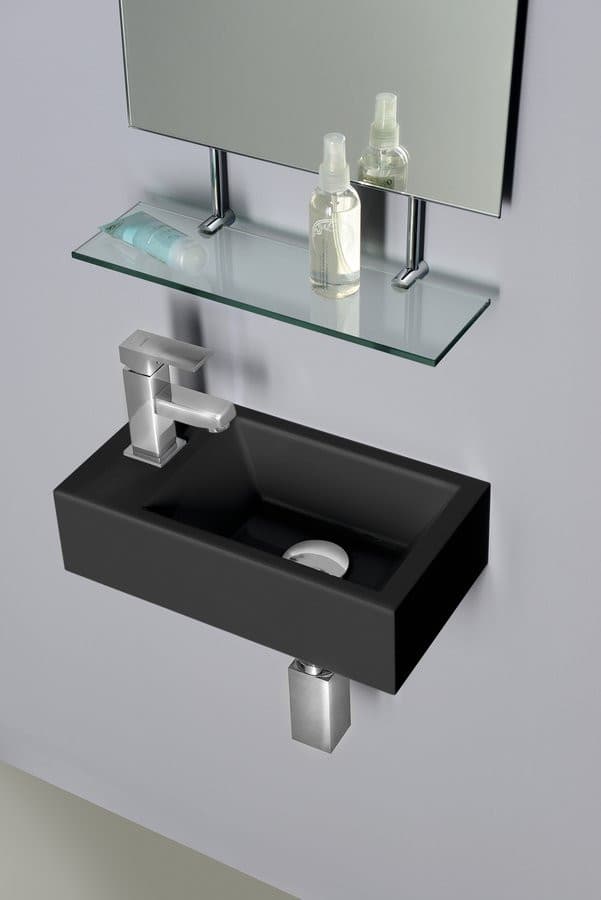 AMAROK umywalka kompozytowa 40x22 cm czarny mat z baterią lewa