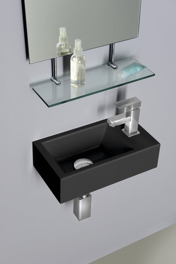 AMAROK umywalka kompozytowa 40x22 cm czarny mat z baterią prawej