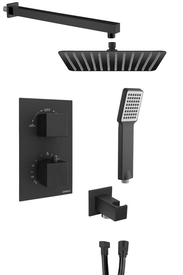 Zestaw prysznicowy LATUS z baterią podtynkową, termostatyczną, 2 wyjścia, czarny mat