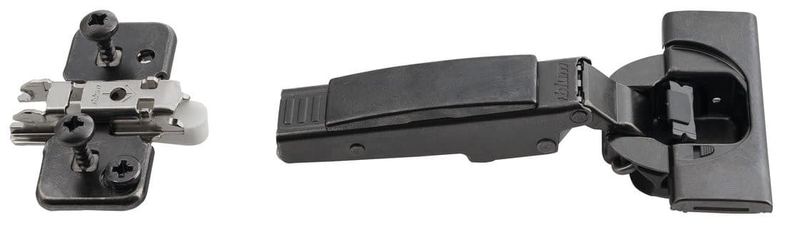 BLUM zawias meblowy, nakładany z soft close i zaślepkami, onyks czarny