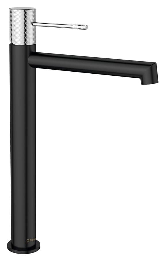 SOLARIS bateria umywalkowa bez odpływu, wysoka, czarny mat/chrom