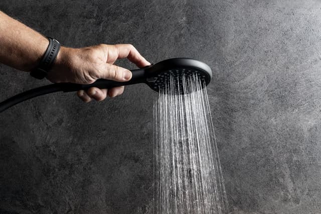 Główka prysznicowa z masażem, 3 tryby natrysku, silikonowe dysze, 120 mm, ABS/czarny mat