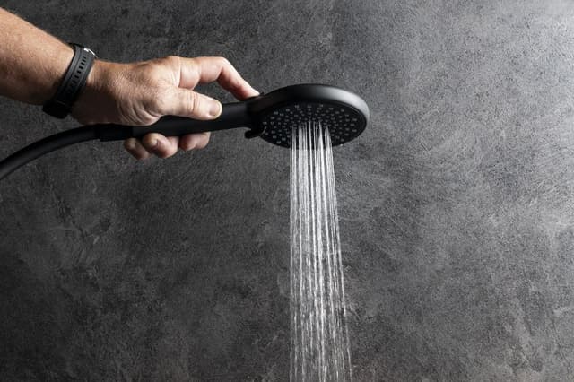 Główka prysznicowa z masażem, 3 tryby natrysku, silikonowe dysze, 120 mm, ABS/czarny mat