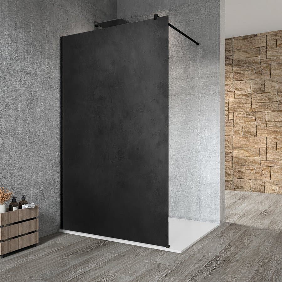 VARIO BLACK jednoczęściowa kabina prysznicowa Walk-In z blatem HPL Kara, 1000 mm