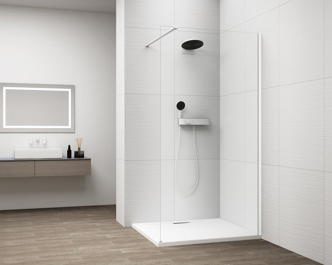 ESCA WHITE MATT jednoczęściowa kabina prysznicowa Walk-In, montaż na ścianie, szkło czyste, 1300 mm