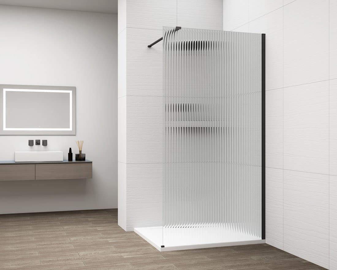 ESCA BLACK MATT jednoczęściowa kabina przysznicowa Walk-In, montaż przy ścianie, szkło Flute, 1300 mm