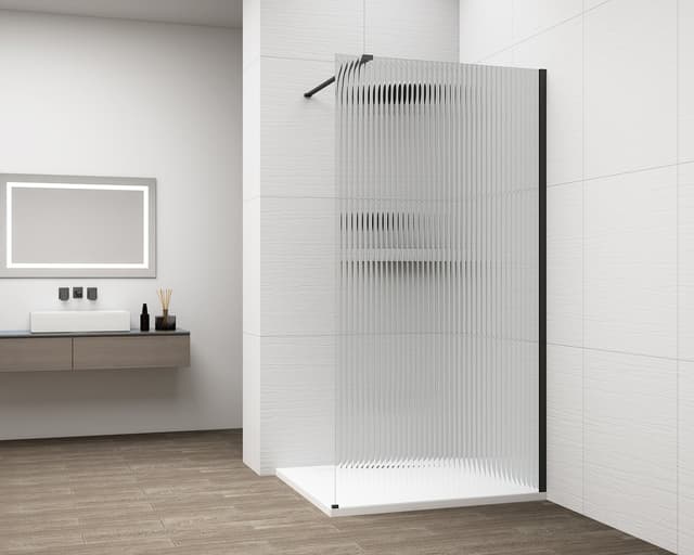ESCA BLACK MATT jednoczęściowa kabina przysznicowa Walk-In, montaż przy ścianie, szkło Flute, 1400 mm