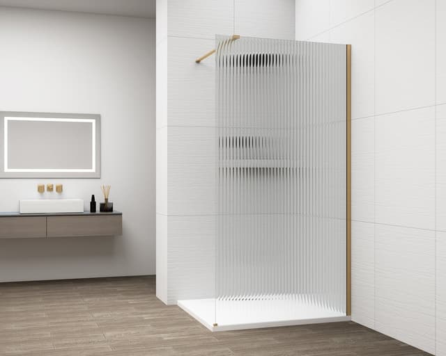 ESCA GOLD MATT jednoczęściowa kabina przysznicowa Walk-In, montaż przy ścianie, szkło Flute, 800 mm