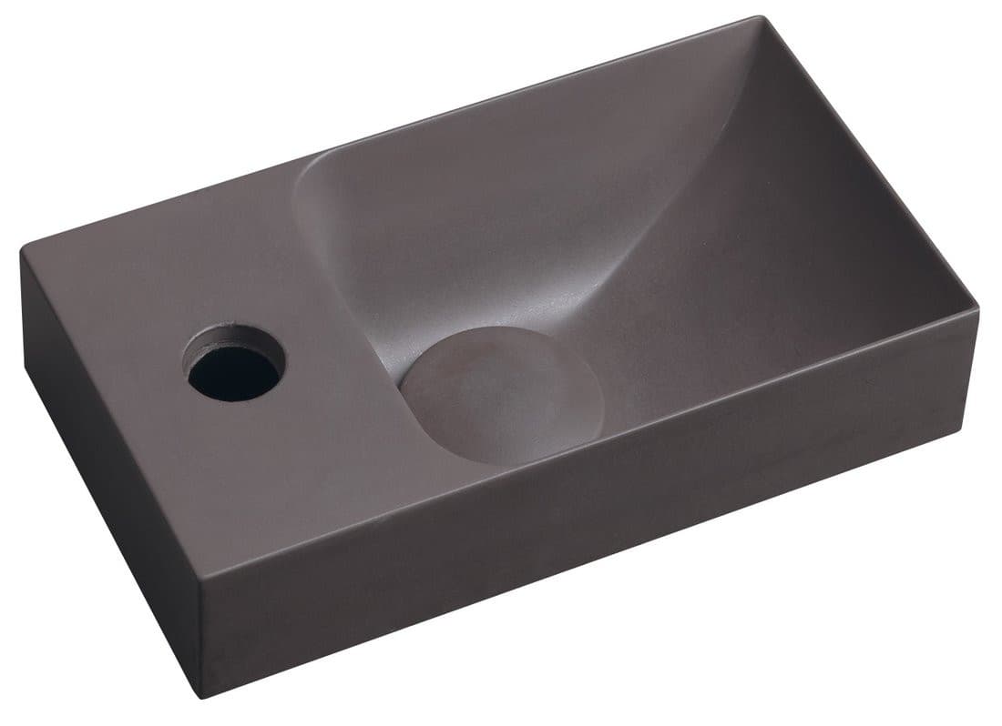 PICCOLINO mała umywalka betonowa 30,8x17 cm ciemny brąz lewa bateria