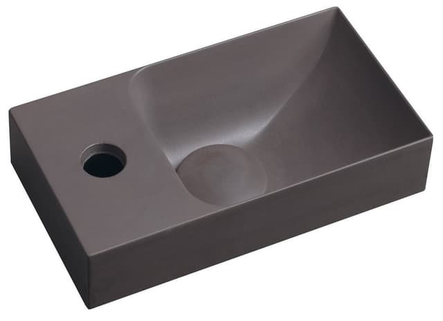 PICCOLINO mała umywalka betonowa 30,8x17 cm ciemny brąz lewa bateria