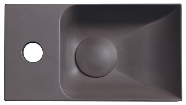 PICCOLINO mała umywalka betonowa 30,8x17 cm ciemny brąz lewa bateria
