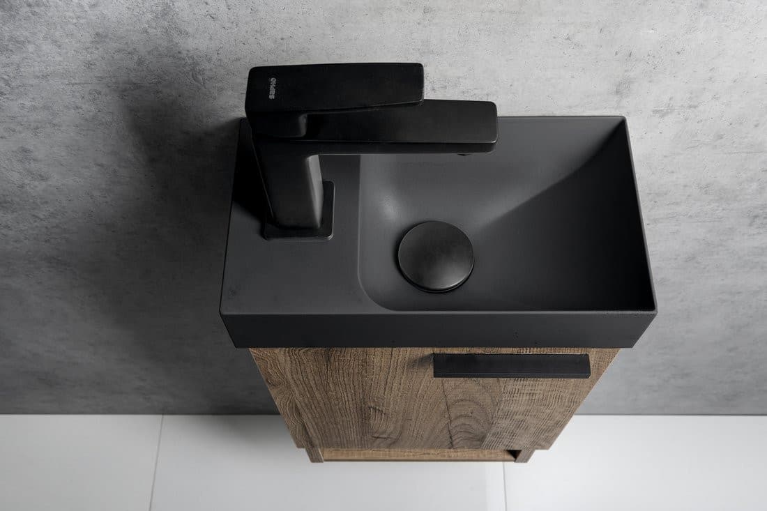 Umywalka betonowa PICCOLINO antracyt 30,8x17 cm, bateria lewa