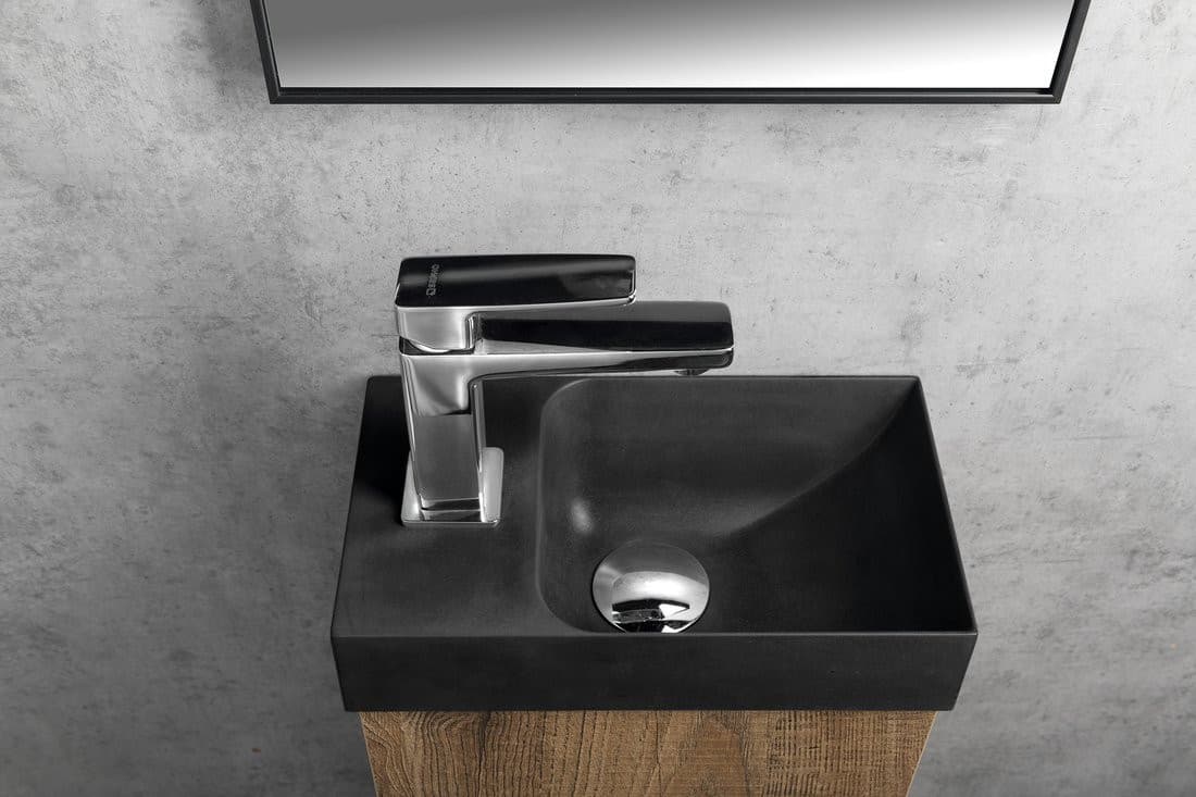 Umywalka betonowa PICCOLINO antracyt 30,8x17 cm, bateria lewa