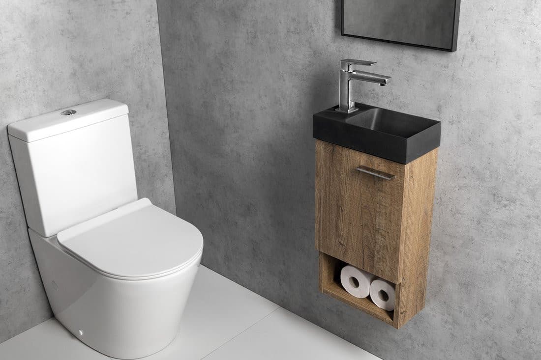 Umywalka betonowa PICCOLINO antracyt 30,8x17 cm, bateria lewa