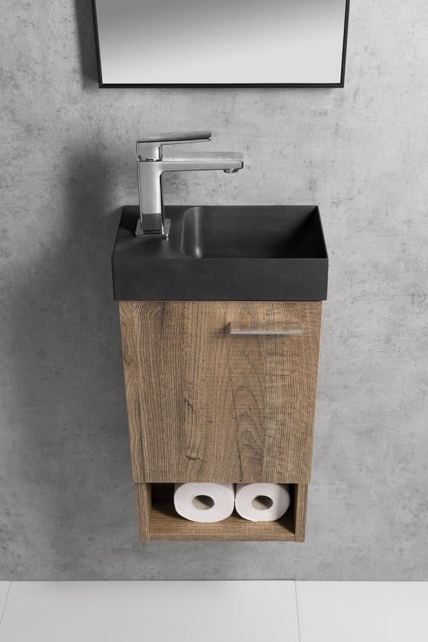 Umywalka betonowa PICCOLINO antracyt 30,8x17 cm, bateria lewa