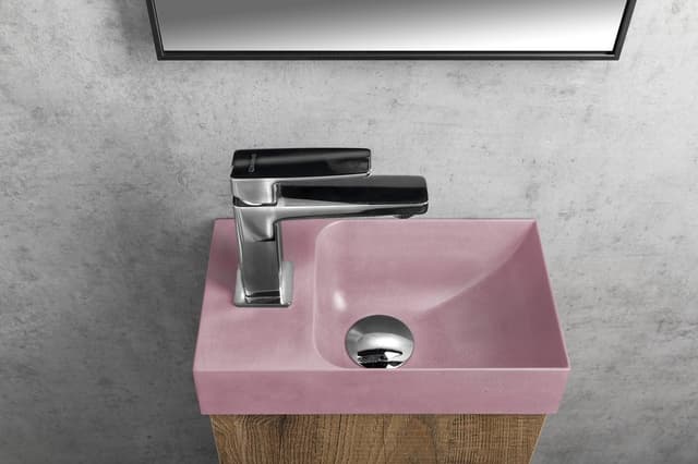 PICCOLINO mała umywalka betonowa 30,8x17 cm z baterią lewostronną różowa