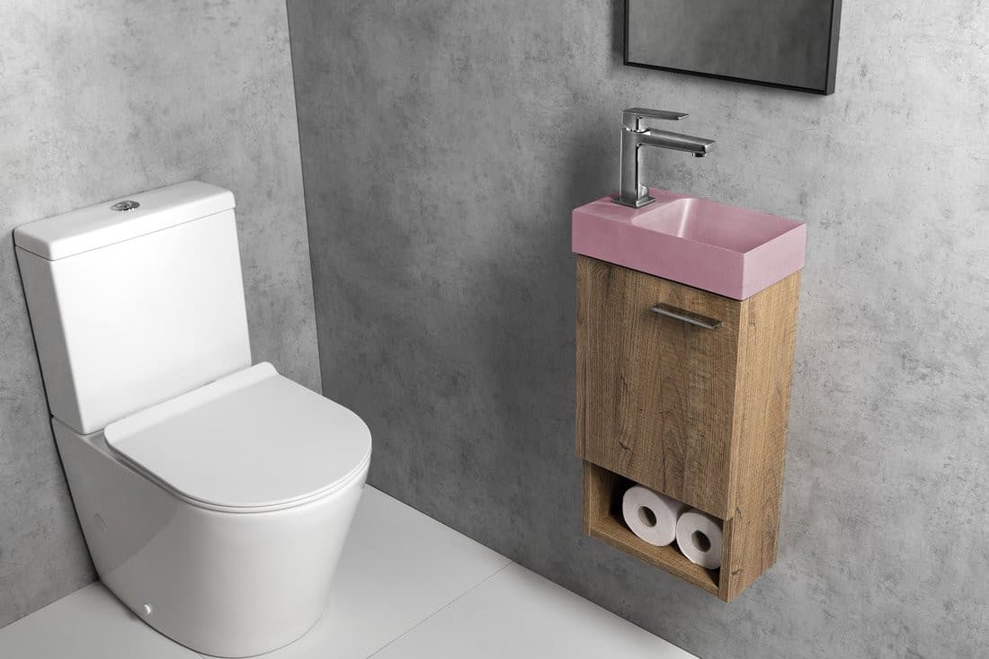 PICCOLINO mała umywalka betonowa 30,8x17 cm z baterią lewostronną różowa