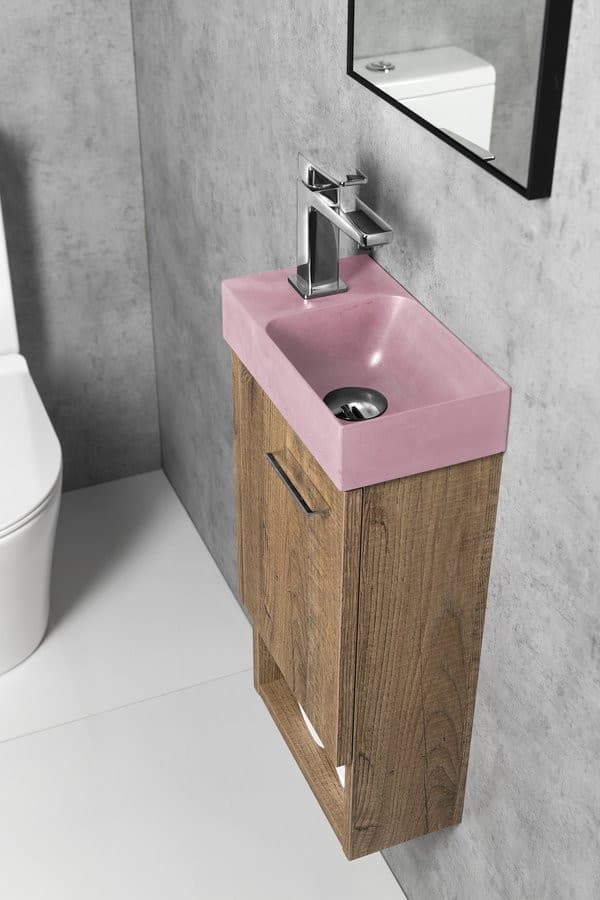 PICCOLINO mała umywalka betonowa 30,8x17 cm z baterią lewostronną różowa