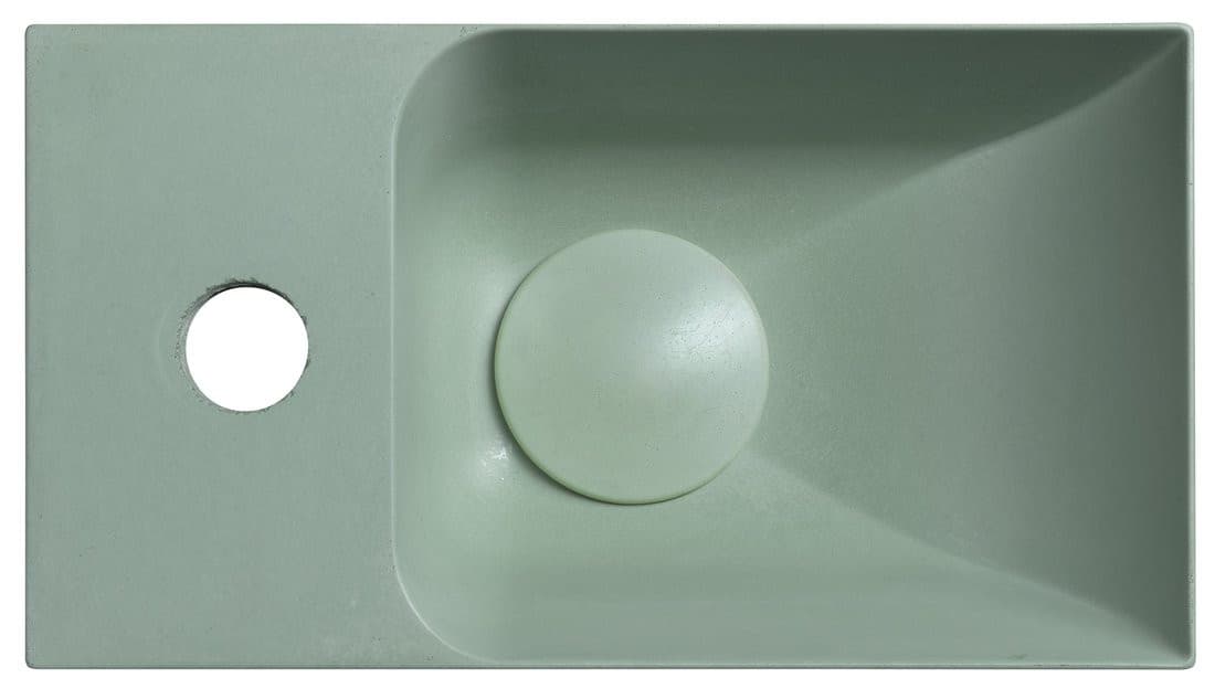 PICCOLINO mała umywalka betonowa 30,8x17 cm zielona bateria lewa