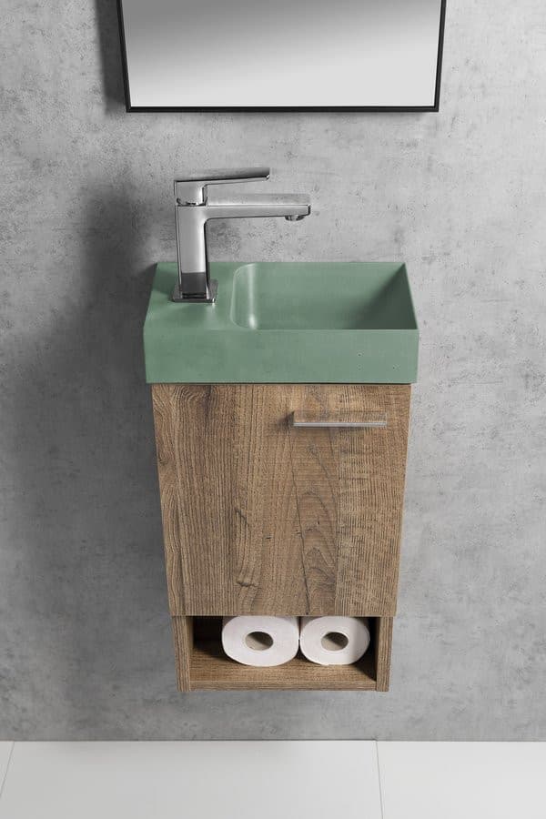 PICCOLINO mała umywalka betonowa 30,8x17 cm zielona bateria lewa