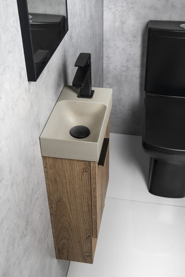 Umywalka betonowa PICCOLINO 30,8x17 cm piaskowy z baterią prawej strony