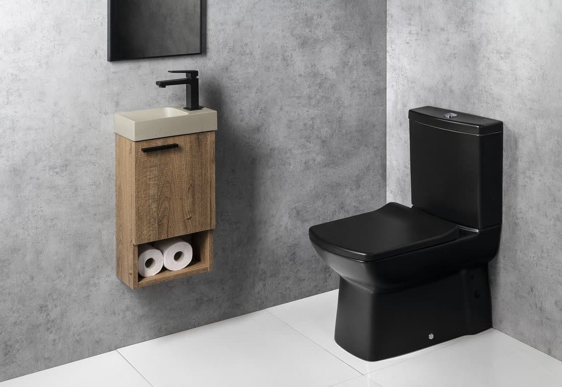 Umywalka betonowa PICCOLINO 30,8x17 cm piaskowy z baterią prawej strony