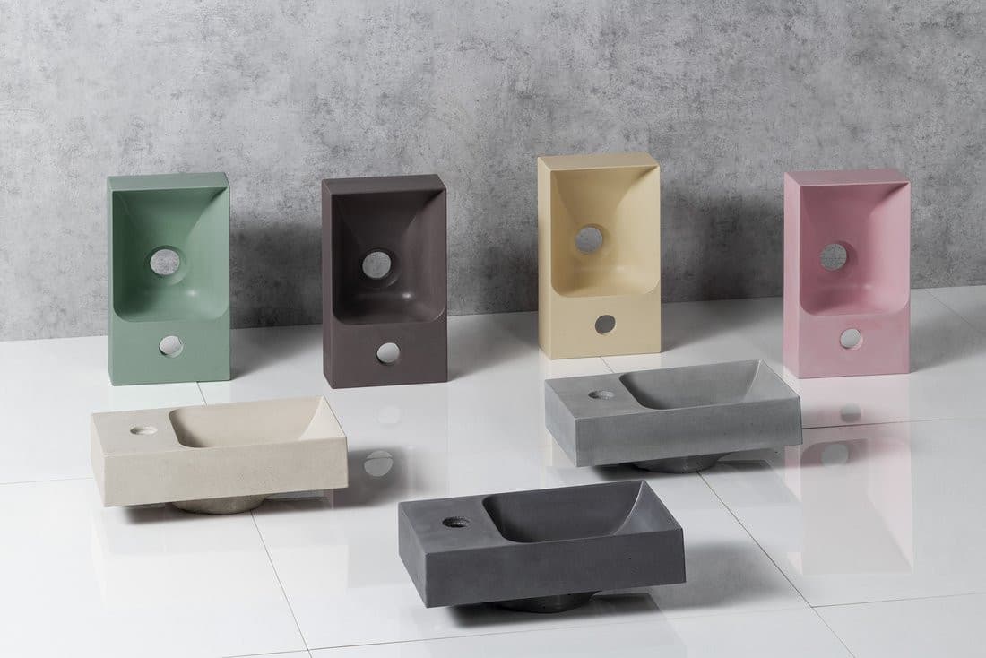 Umywalka betonowa PICCOLINO 30,8x17 cm piaskowy z baterią prawej strony