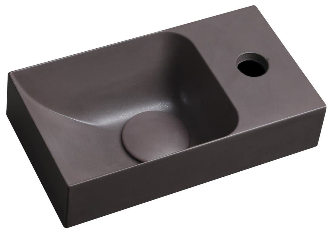 Umywalka betonowa PICCOLINO 30,8x17 cm z baterią po prawej, ciemny brąz