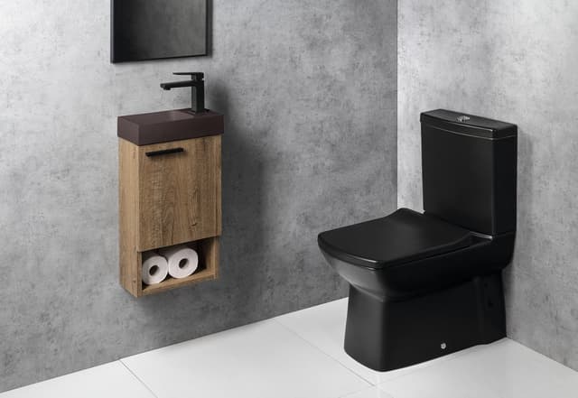 Umywalka betonowa PICCOLINO 30,8x17 cm z baterią po prawej, ciemny brąz