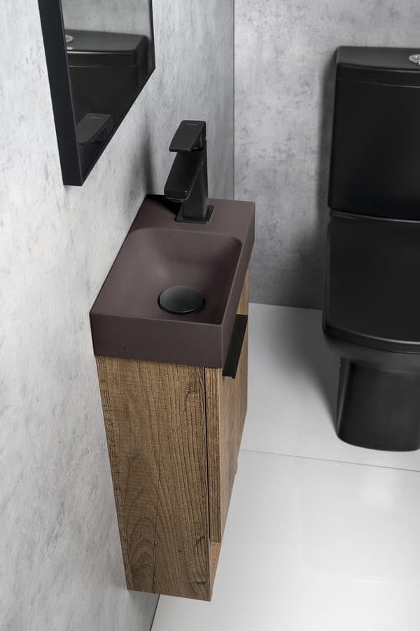 Umywalka betonowa PICCOLINO 30,8x17 cm z baterią po prawej, ciemny brąz