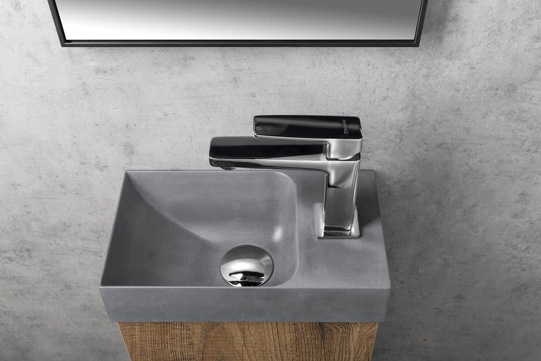 PICCOLINO umywalka betonowa mała 30,8x17cm bateria po prawej stronie szara
