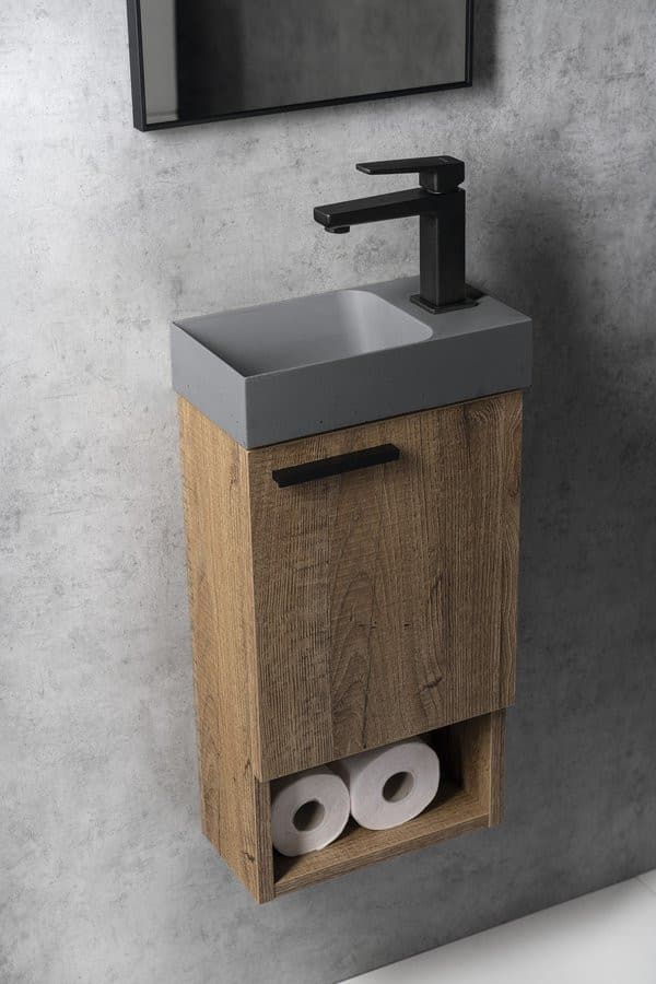 PICCOLINO umywalka betonowa mała 30,8x17cm bateria po prawej stronie szara