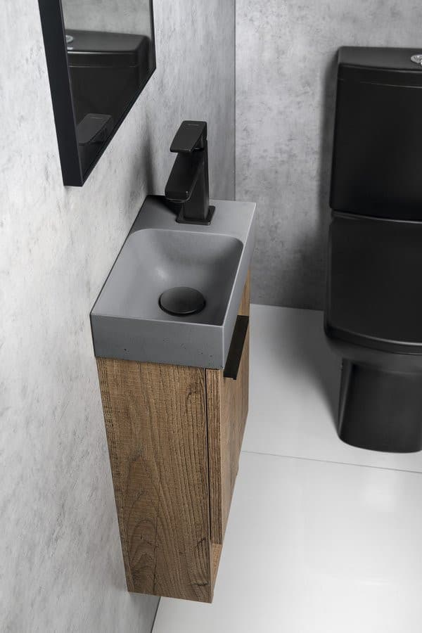 PICCOLINO umywalka betonowa mała 30,8x17cm bateria po prawej stronie szara