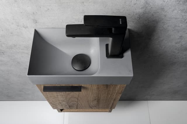 PICCOLINO umywalka betonowa mała 30,8x17cm bateria po prawej stronie szara