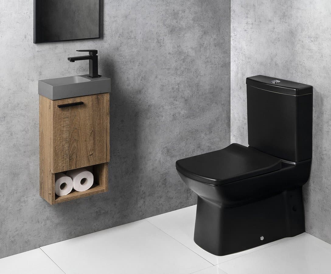 PICCOLINO umywalka betonowa mała 30,8x17cm bateria po prawej stronie szara