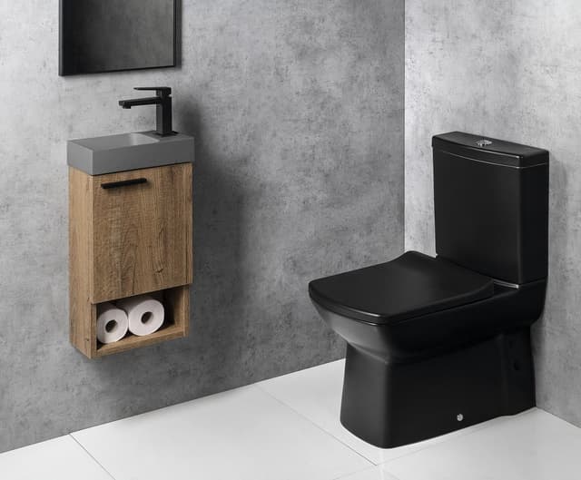 PICCOLINO umywalka betonowa mała 30,8x17cm bateria po prawej stronie szara