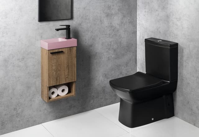 Mała umywalka betonowa PICCOLINO 30,8x17 cm, bateria prawa, różowa