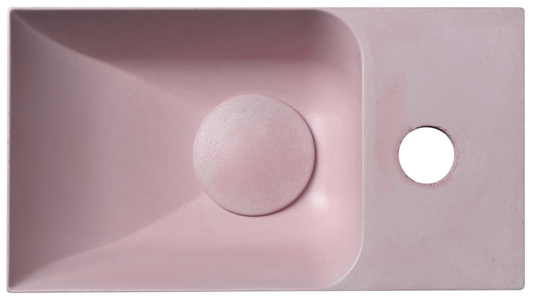 Mała umywalka betonowa PICCOLINO 30,8x17 cm, bateria prawa, różowa