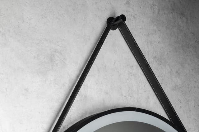 STAGO okrągłe lustro LED 60 cm czarny mat ze skórzanym paskiem
