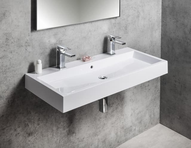 Umywalka podwójna ORINOKO 100x42 cm kompozytowa biała z 2 otworami