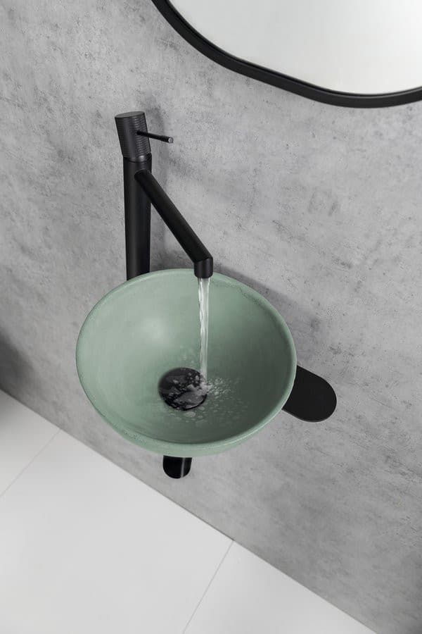 Umywalka TETRIS czarna mat z otworem na baterię i wspornikiem