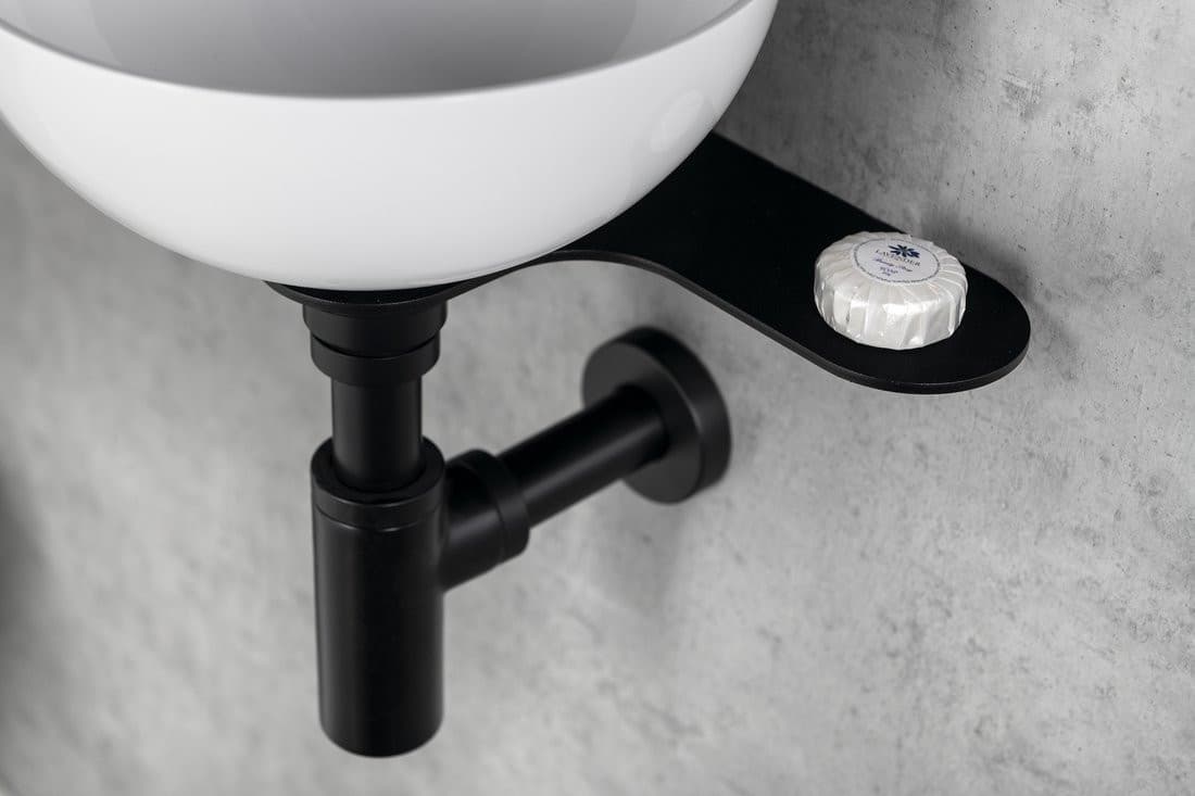 Umywalka TETRIS czarna mat z otworem na baterię i wspornikiem