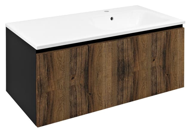 LOREA szafka z umywalką 101x46x51,5 cm (30+70 cm), prawa, dąb collingwood / czarny mat