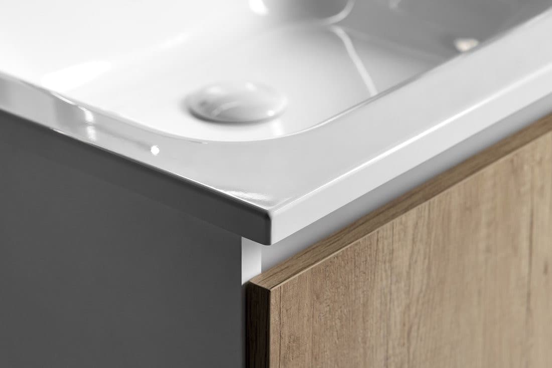 LOREA szafka z umywalką 101x46x51,5cm (80+20cm), lewa, dąb Alabama/biały mat