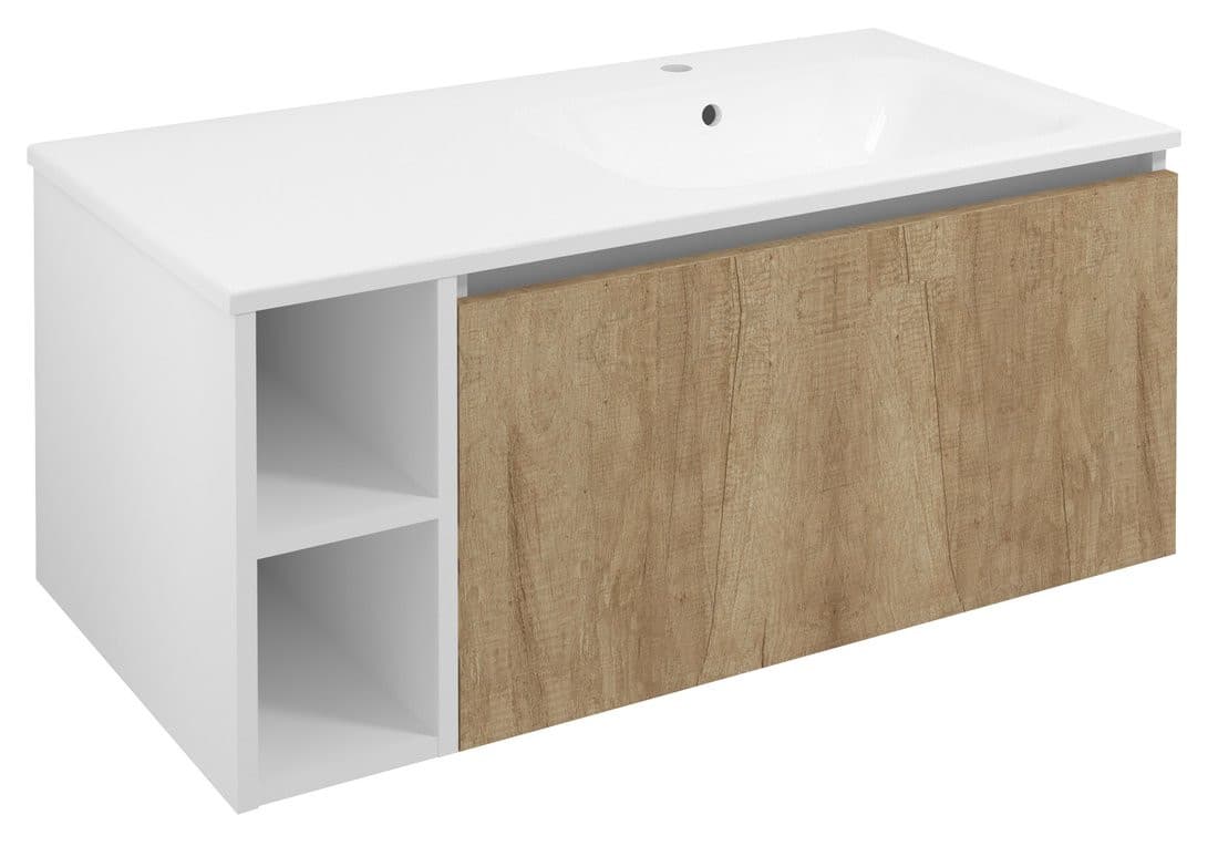 LOREA szafka łazienkowa z umywalką 101x46x51,5 cm, prawa, dąb Alabama/biały mat
