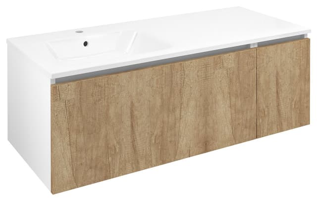 LOREA szafka łazienkowa z umywalką 121x46x51,5 cm (lewa, dąb Alabama/biały mat)
